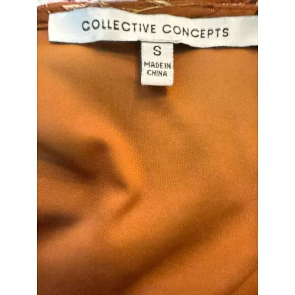 Collective Concepts Floral Rust Dress  Size S  3/4 Smocked Sleeves EUC - Picture 5 of 6